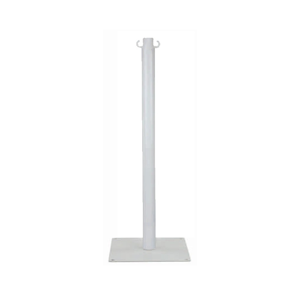 Poteau de guidage acier blanc à 2 crochets, platine carrée